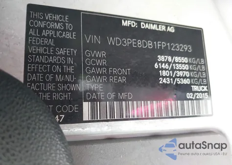 2015 Mercedes-Benz Sprinter 2500 High Roof from USA, damaged, VIN WD3PE8DB1FP123293